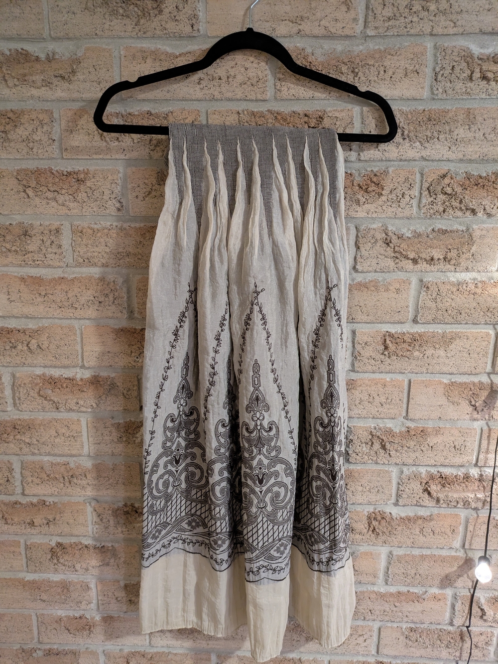 Lapis Cream Maxi Skirt with Taupe Print